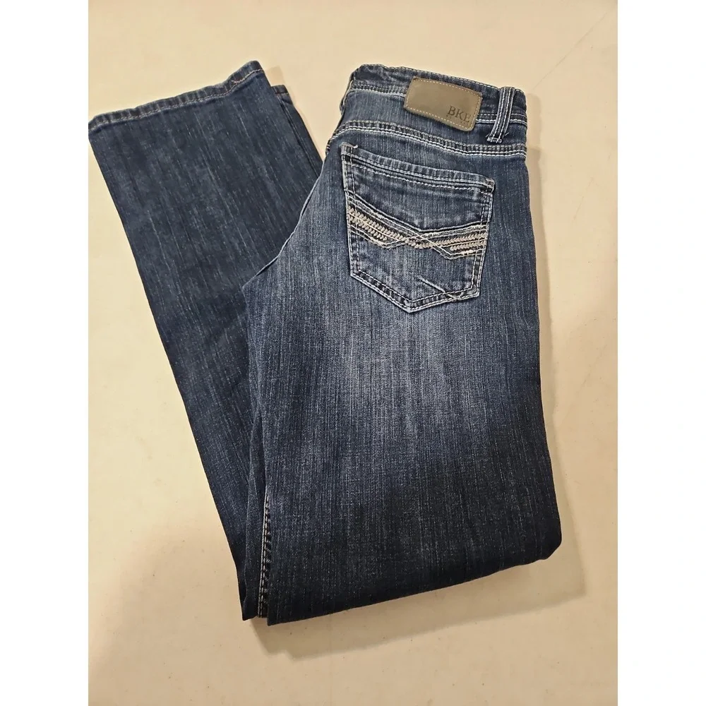 BKE Aiden Jeans Mens 30x32 Blue Denim Bootcut Thick Stitch DarkWash (1789